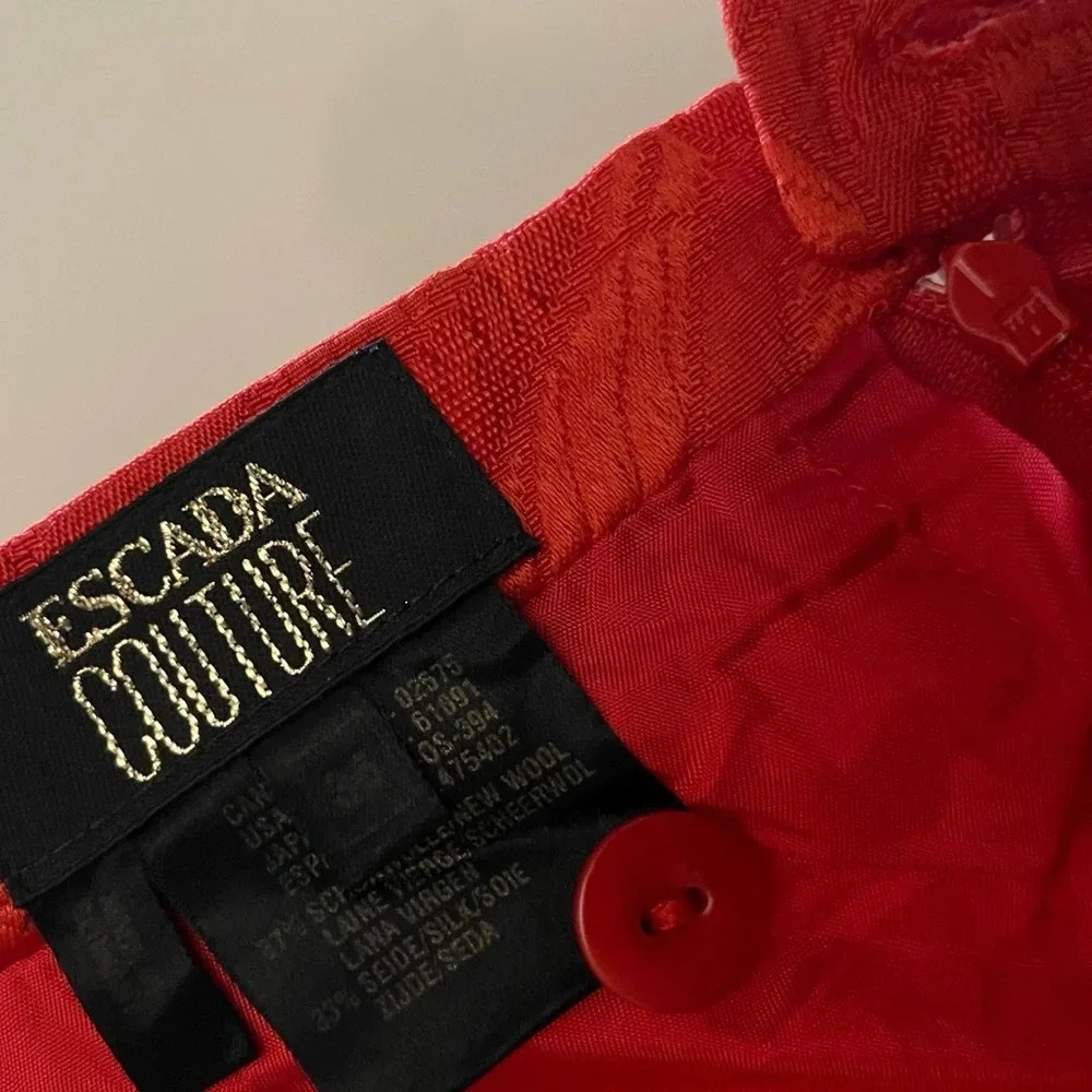 Vintage Escada Couture red floral pencilskirt classic Christmas luxury wool silk - Picture 3 of 5